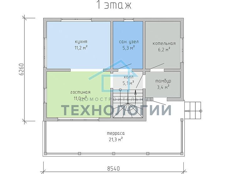 Современный дом из бруса в 1,5 этажа 6х9 с котельной Фатта